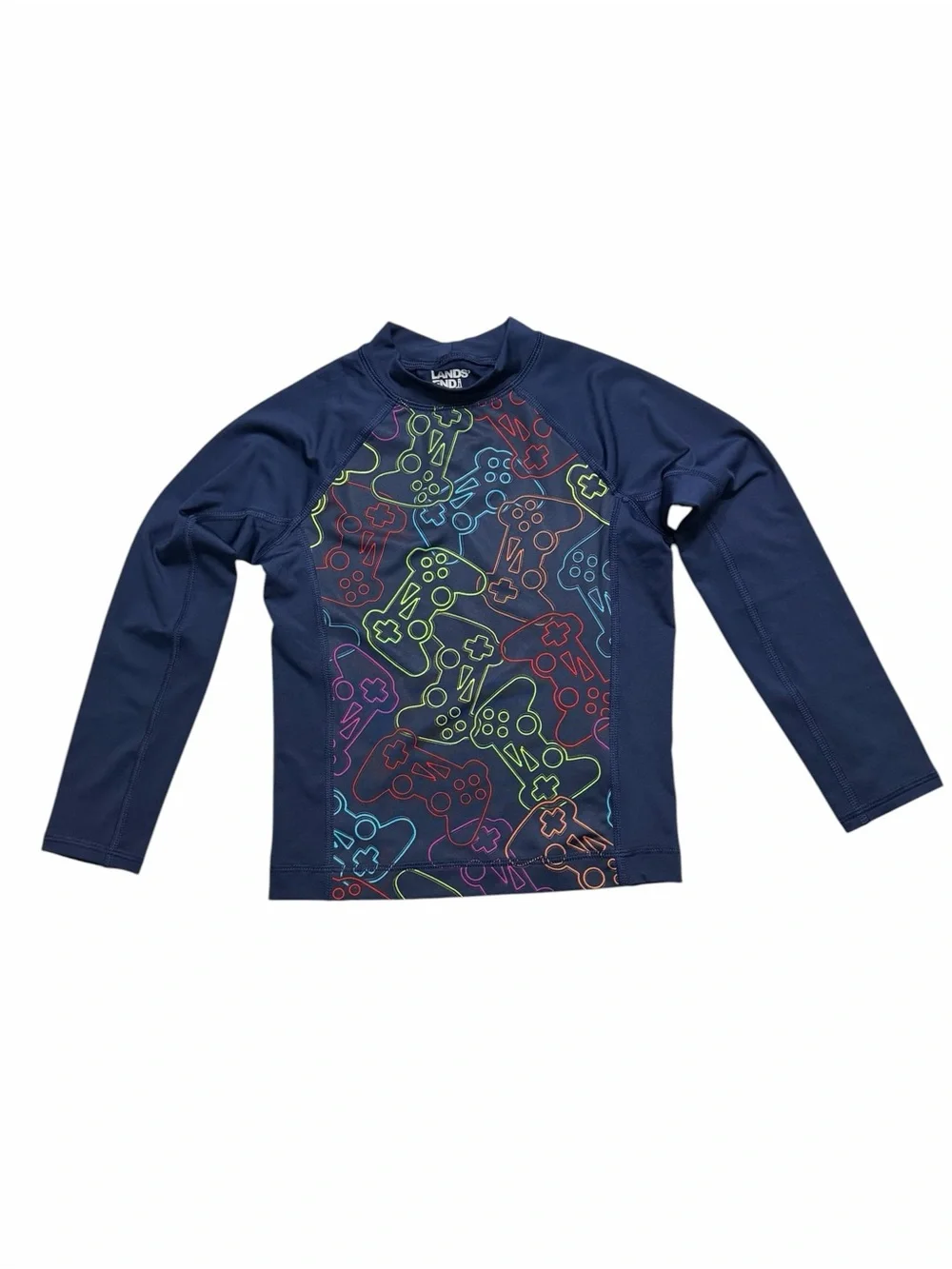 Lands' End Kids' Long-Sleeve Rashguard Set - Navy Gamer & Tie-Dye Orange NWOT